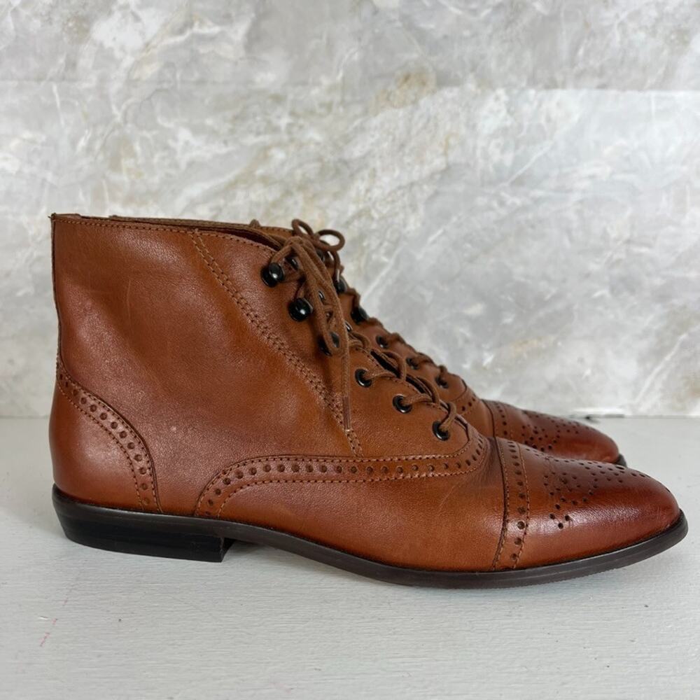 Vintage Hunt Club Tan Leather Lace Up Ankle Boots Womens Size 7.5 Brogue Wingtip - Picture 5 of 12